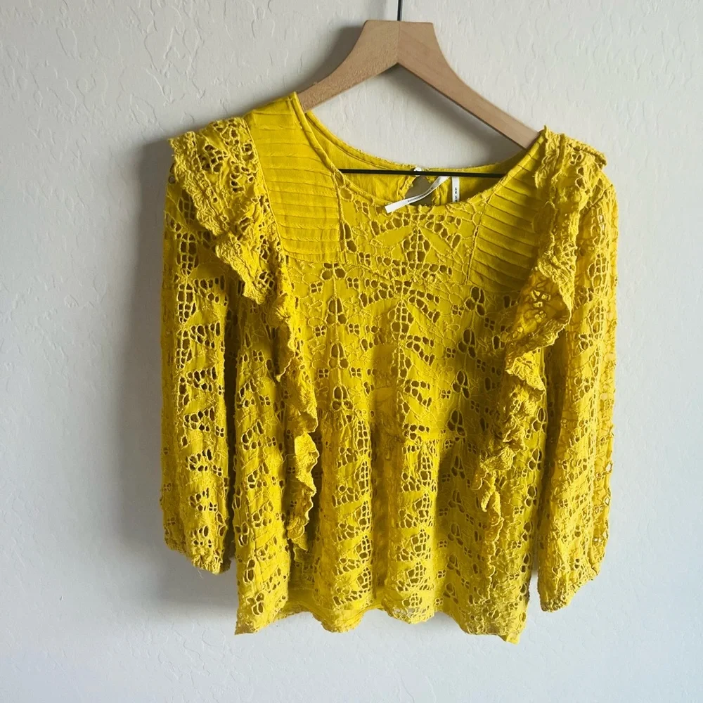 Anthropologie Women’s Clementine Eyelet Top Blouse Size 10 Boho Prairie Feminine